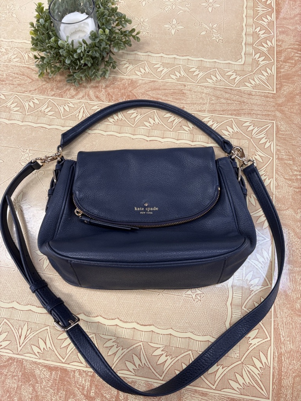 kate spade navy pebbled leather convertible shoulder bag